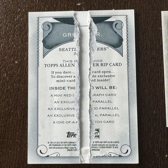 2022 Topps Allen & Ginter Ken Griffey Jr Rip Card /25 Ripped  w Yelich SSP 360 - Picture 4 of 6